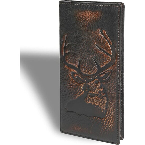Men Brown Deer Long Wallet Full Grain with Hand Burnished Blocking Rodeo… - Picture 1 of 6